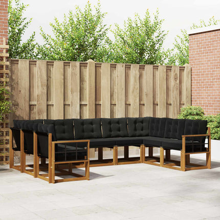 Utomhussoffset med kudde 9 pcs Naturlig och svart