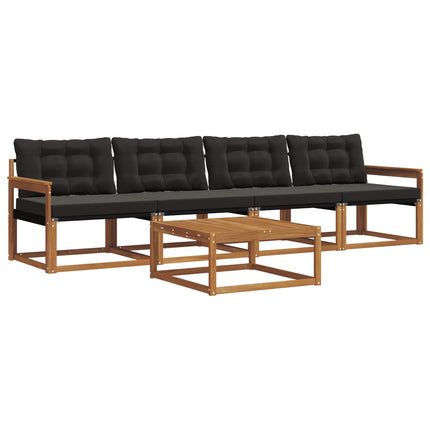Utomhussoffset med kudde 5 pcs Naturlig och svart