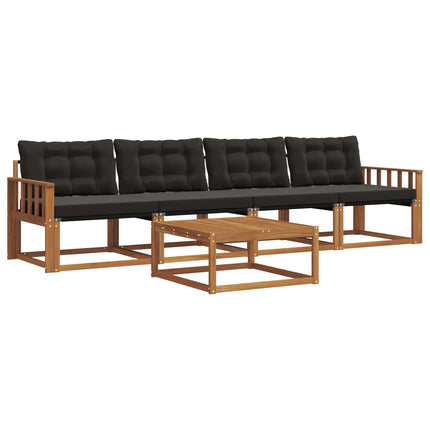 Utomhussoffset med kudde 5 pcs Naturlig och svart