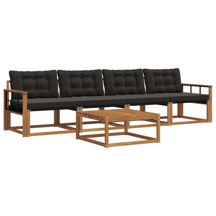 Utomhussoffset med kudde 5 pcs Naturlig och svart