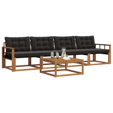 Utomhussoffset med kudde 5 pcs Naturlig och svart