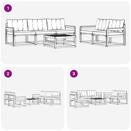 Utomhussoffset med kudde 6 pcs Naturlig och Grädde