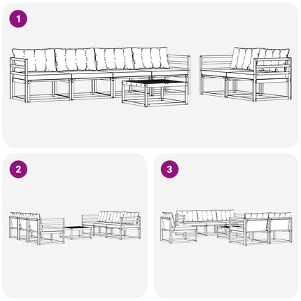 Utomhussoffset med kudde 7 pcs Naturlig och svart