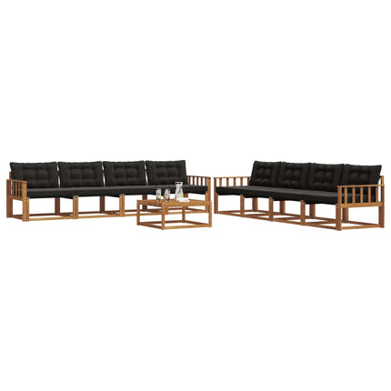Utomhussoffset med kudde 9 pcs Naturlig och svart