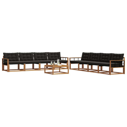 Utomhussoffset med kudde 9 pcs Naturlig och svart