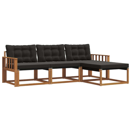 Utomhussoffset med kudde 4 pcs Naturlig och svart