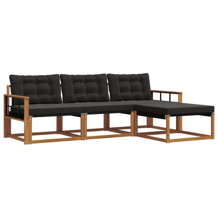 Utomhussoffset med kudde 4 pcs Naturlig och svart