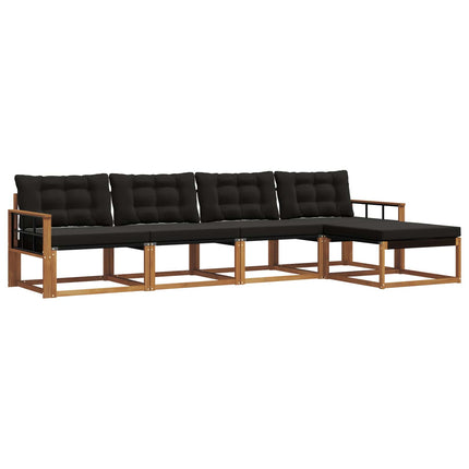 Utomhussoffset med kudde 5 pcs Naturlig och svart