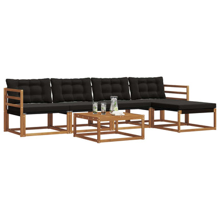 Utomhussoffset med kudde 6 pcs Naturlig och svart