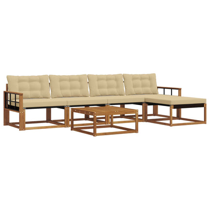 Utomhussoffset med kudde 6 pcs Naturlig och Beige