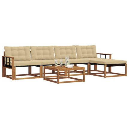 Utomhussoffset med kudde 6 pcs Naturlig och Beige