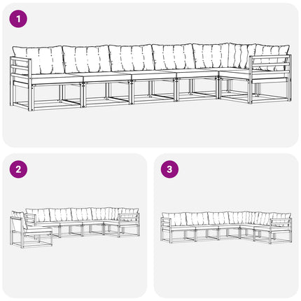Utomhussoffset med kudde 6 pcs Naturlig och Ljus Grå