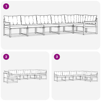 Utomhussoffset med kudde 6 pcs Naturlig och svart