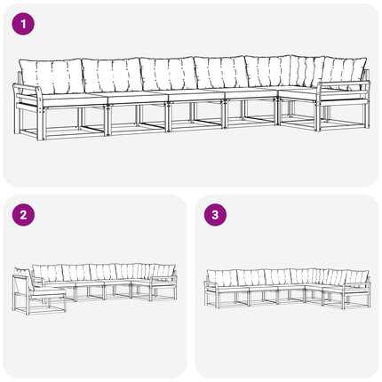 Utomhussoffset med kudde 6 pcs Naturlig och Ljus Grå