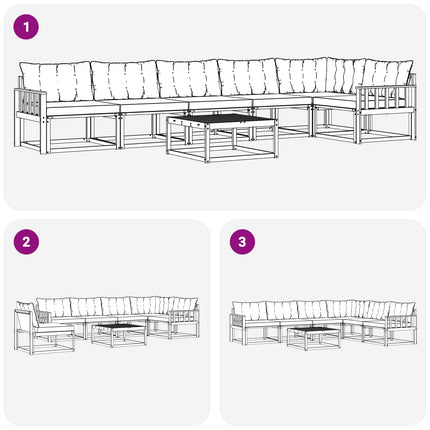 Utomhussoffset med kudde 7 pcs Naturlig och Ljus Grå