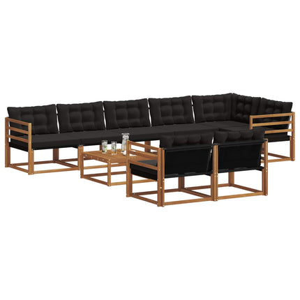 Utomhussoffset med kudde 9 pcs Naturlig och svart