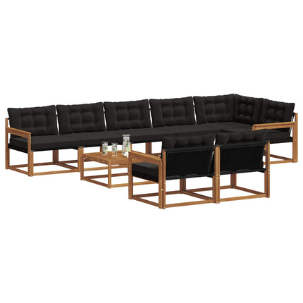 Utomhussoffset med kudde 9 pcs Naturlig och svart