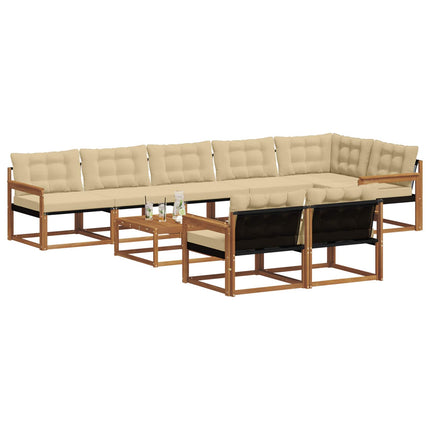 Utomhussoffset med kudde 9 pcs Naturlig och Beige