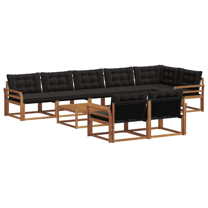 Utomhussoffset med kudde 9 pcs Naturlig och svart