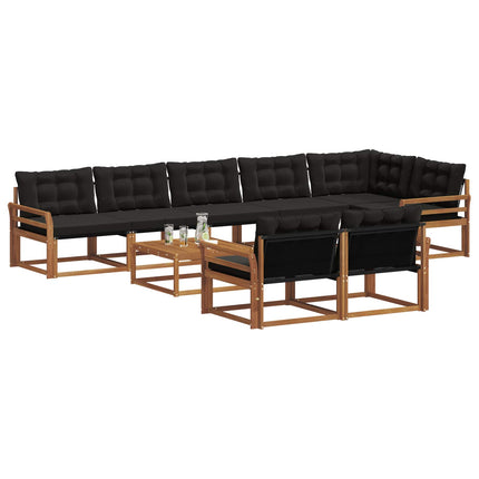 Utomhussoffset med kudde 9 pcs Naturlig och svart