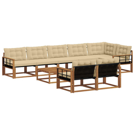 Utomhussoffset med kudde 9 pcs Naturlig och Beige