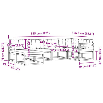 Utomhussoffset 6 st Naturlig och Grädde Massivt Akaciaträ