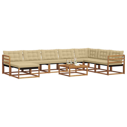 Utomhussoffset 9 pcs Naturlig och Beige Massivt Akaciaträ
