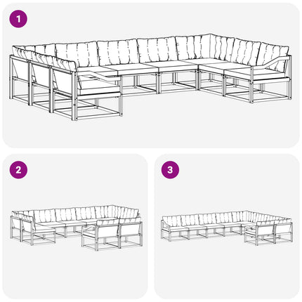 Utomhussoffset med kudde 9 pcs Naturlig och Ljus Grå