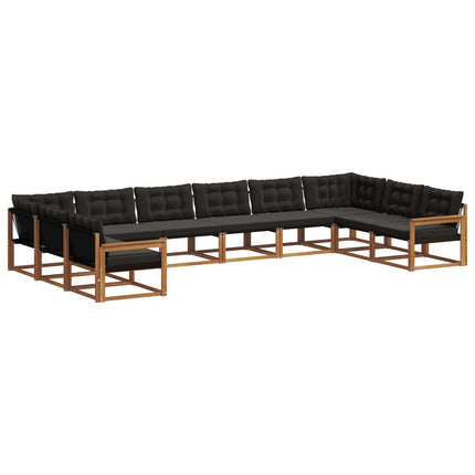 Utomhussoffset med kudde 10 pcs Naturlig och svart