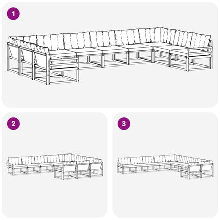 Utomhussoffset med kudde 10 pcs Naturlig och svart