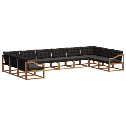 Utomhussoffset med kudde 10 pcs Naturlig och svart