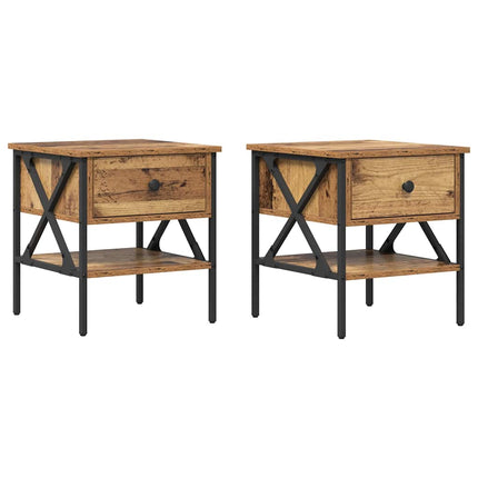 Sängbord med låda 2 pcs Gammalt trä 40 x 42 x 45 cm