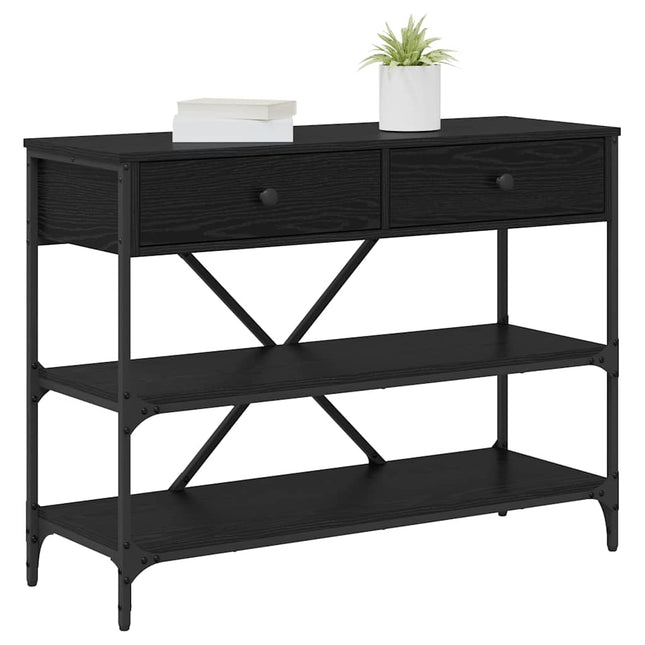 Konsolbord med låda med hylla Svart Ek 100 x 34,5 x 75 cm trä