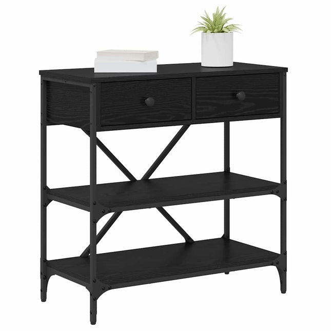 Konsolbord med låda med hylla Svart Ek 75 x 34,5 x 75 cm trä