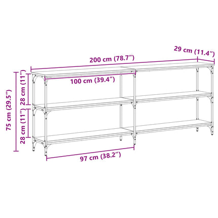 Konsolbord Svart ek 200 x 29 x 75 cm