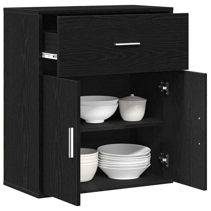 Sideboard med låda Svart Ek 60 x 31 x 70 cm Konstruerat trä