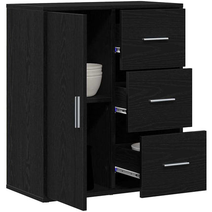 Sideboard med låda Svart Ek 60 x 31 x 70 cm Konstruerat trä