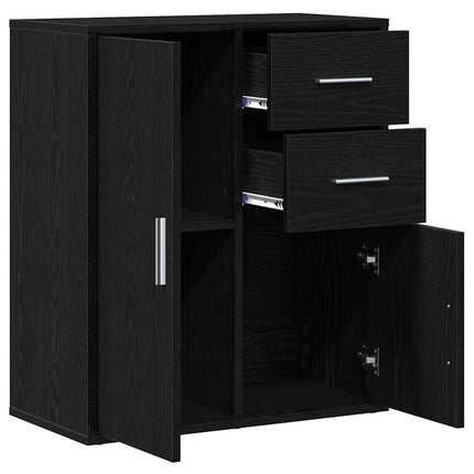 Sideboard med låda Svart Ek 60 x 31 x 70 cm Konstruerat trä