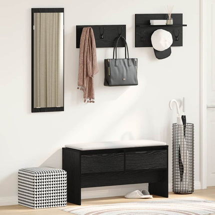 Hallmöbelset med låda med hylla 4 pcs Svart Ek Konstruerat trä
