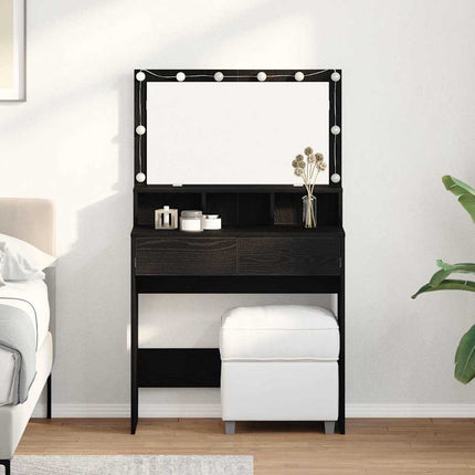 Smyckebord med låda Svart Ek 80 x 41 x 134,5 cm Konstruerat trä