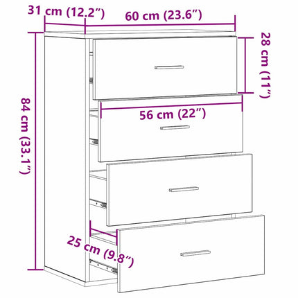 Sideboard med låda Svart Ek 60 x 31 x 84 cm Konstruerat trä