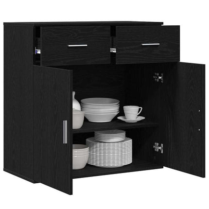 Sideboard med låda Svart Ek 78 x 38 x 80 cm Konstruerat trä