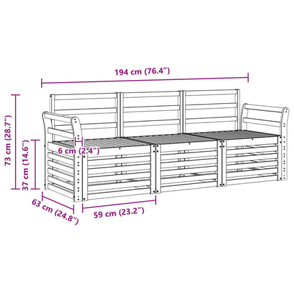 Soffgrupper 3 pcs Naturfärg Massivt Akaciaträ
