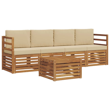 Utomhussoffset 5 pcs Naturlig och Beige Massivt Akaciaträ