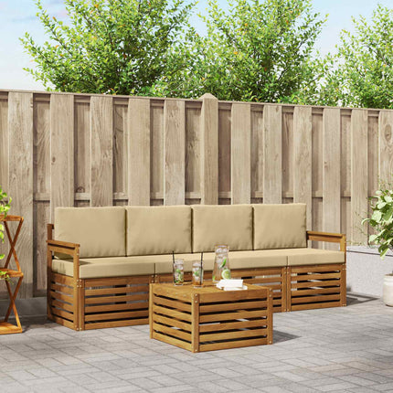 Utomhussoffset 5 pcs Naturlig och Beige Massivt Akaciaträ