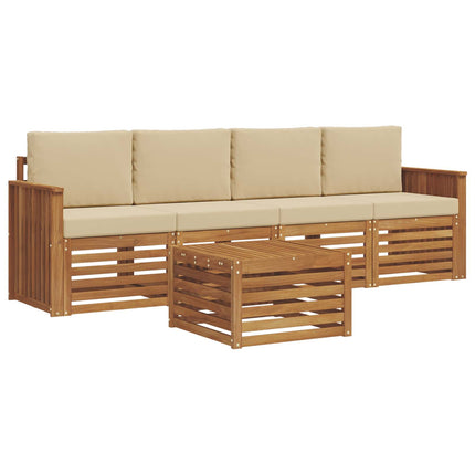 Utomhussoffset 5 pcs Natur och Beige Massivt Akaciaträ