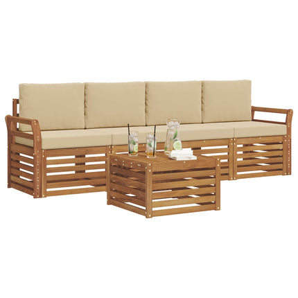 Utomhussoffset 5 pcs Naturlig och Beige Massivt Akaciaträ