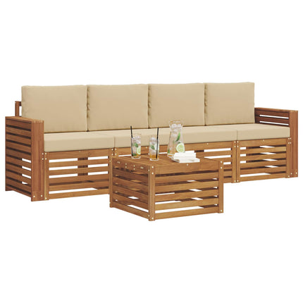 Utomhussoffset 5 pcs Naturlig och Beige Massivt Akaciaträ