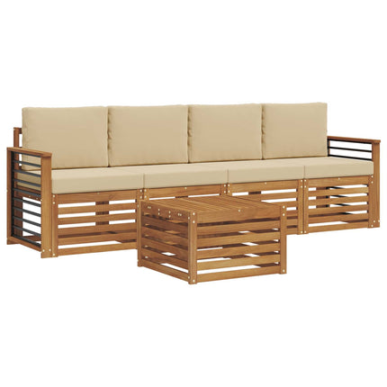 Utomhussoffset 5 pcs Naturlig och Beige Massivt Akaciaträ