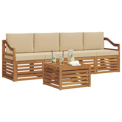 Utomhussoffset 5 pcs Natur och Beige Massivt Akaciaträ